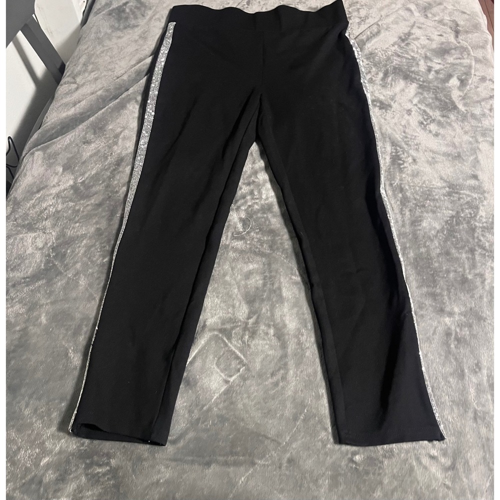 Alice Blue Black Leggings with Silver Rhinestone Side Stripe XL Slim Fit Pants